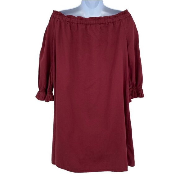 Justify Womens Burgundy Floral Embroidered Balloon Sleeve Tunic Top M Peasant - Picture 2 of 6